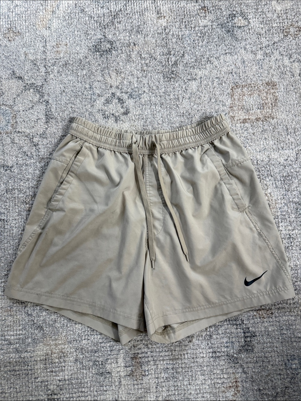 Nike Men’s Khaki Athletic Shorts with Black Swoosh